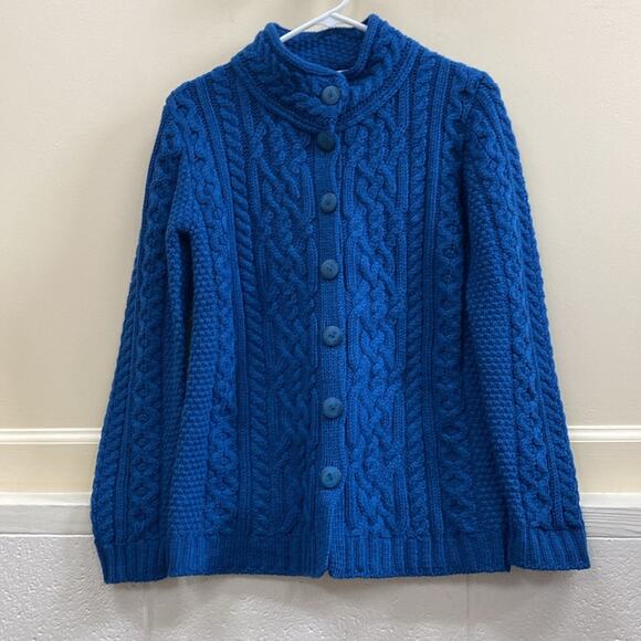 Aran Crafts women’s size XXS blue merino button up sweater - Picture 1 of 5